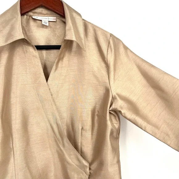 JM Collection Womens Size 6P Petite Gold Wrap Formal Blouse Shirt Top Elegant - Picture 4 of 8
